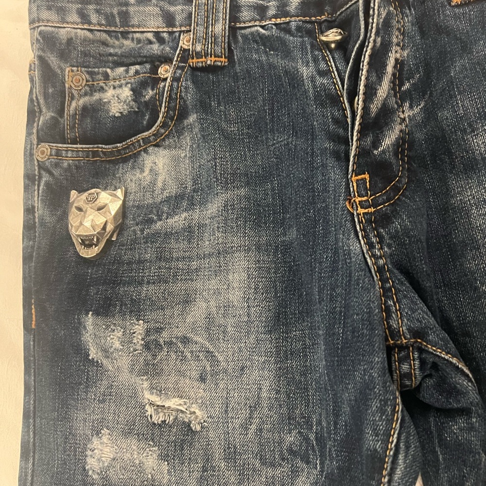 Philipp Plein Distressed Blue Jeans - Picture 2 of 8